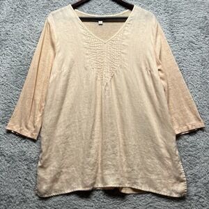 J.Jill Love Linen Top Womens Large Peach Pintuck Pullover Tunic Blouse Beach